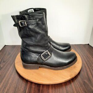 FRYE Veronica Womens Size 7 Boots Black Leather Moto Biker Buckle Pull On 76509